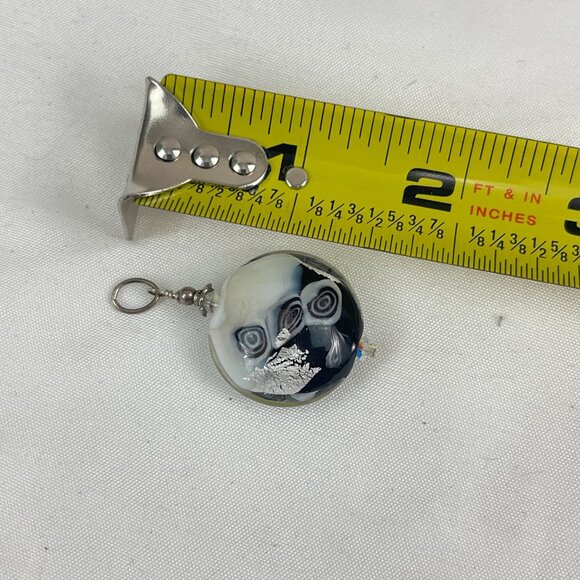Handcrafted Black White Murano Glass Pendant Abstract Swirl Design Sterling Silv - Picture 6 of 6